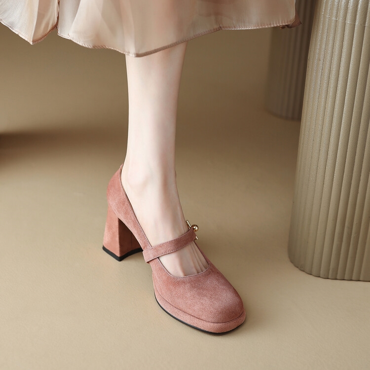 High-Heeled Mary Jane Shoes for Women - Chunky Heel, Single Strap, Genuine Leather, Elegant Wedding Banquet Style High-Heeled Mary Jane Shoes for Women - Chunky Heel, Single Strap, Genuine Leather, Elegant Wedding Banquet Style