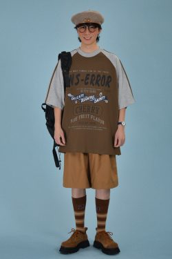 High Neck Loose Short Sleeve T-Shirt - Handmade Vintage Sports Style Unisex Summer Top - Trendy Casual Fashion