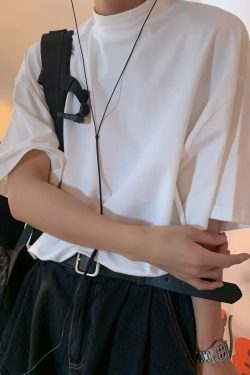 High Neck Solid Color T-Shirt - Handmade Korean Style Small Short Sleeve Tee for Trendy Summer Layering