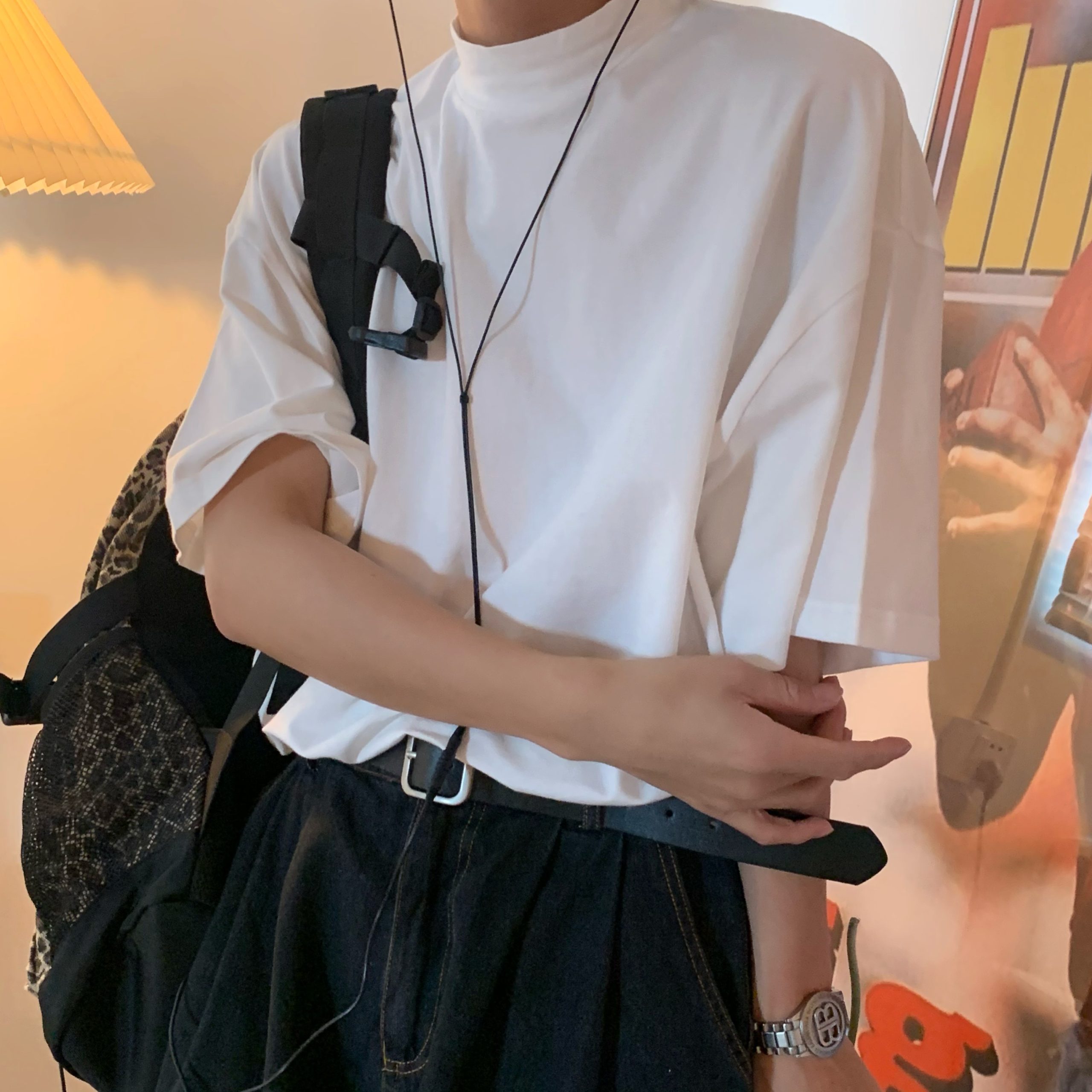 High Neck Solid Color T-Shirt - Handmade Korean Style Small Short Sleeve Tee for Trendy Summer Layering High Neck Solid Color T-Shirt - Handmade Korean Style Small Short Sleeve Tee for Trendy Summer Layering