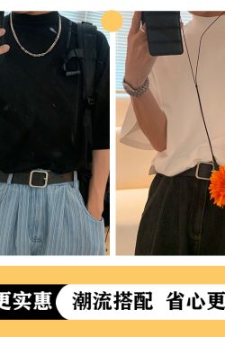 High Neck Solid Color T-Shirt - Handmade Korean Style Small Short Sleeve Tee for Trendy Summer Layering