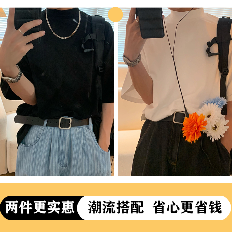 High Neck Solid Color T-Shirt - Handmade Korean Style Small Short Sleeve Tee for Trendy Summer Layering High Neck Solid Color T-Shirt - Handmade Korean Style Small Short Sleeve Tee for Trendy Summer Layering