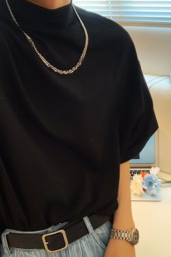 High Neck Solid Color T-Shirt - Handmade Korean Style Small Short Sleeve Tee for Trendy Summer Layering
