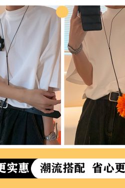 High Neck Solid Color T-Shirt - Handmade Korean Style Small Short Sleeve Tee for Trendy Summer Layering