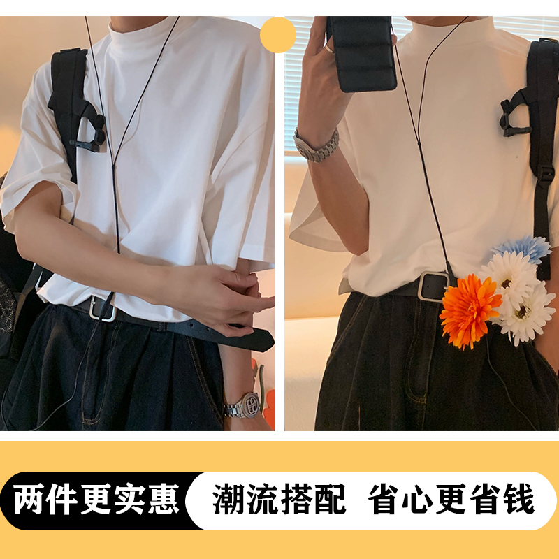 High Neck Solid Color T-Shirt - Handmade Korean Style Small Short Sleeve Tee for Trendy Summer Layering High Neck Solid Color T-Shirt - Handmade Korean Style Small Short Sleeve Tee for Trendy Summer Layering