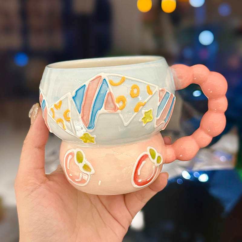 High-Quality Girls' Ceramic Drinking Cup with Underglaze Color and Spoon for Yogurt and Oatmeal Breakfast High-Quality Girls' Ceramic Drinking Cup with Underglaze Color and Spoon for Yogurt and Oatmeal Breakfast