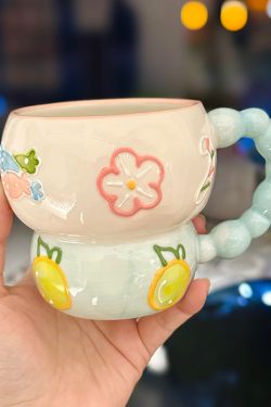 High-Quality Girls' Ceramic Drinking Cup with Underglaze Color and Spoon for Yogurt and Oatmeal Breakfast