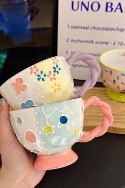 High-Quality Girls' Ceramic Drinking Cup with Underglaze Color and Spoon for Yogurt and Oatmeal Breakfast