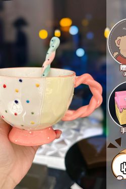 High-Quality Girls' Ceramic Drinking Cup with Underglaze Color and Spoon for Yogurt and Oatmeal Breakfast