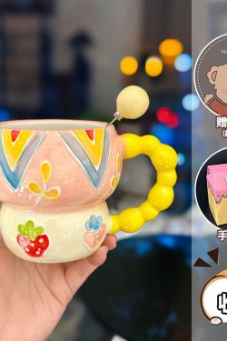 High-Quality Girls' Ceramic Drinking Cup with Underglaze Color and Spoon for Yogurt and Oatmeal Breakfast