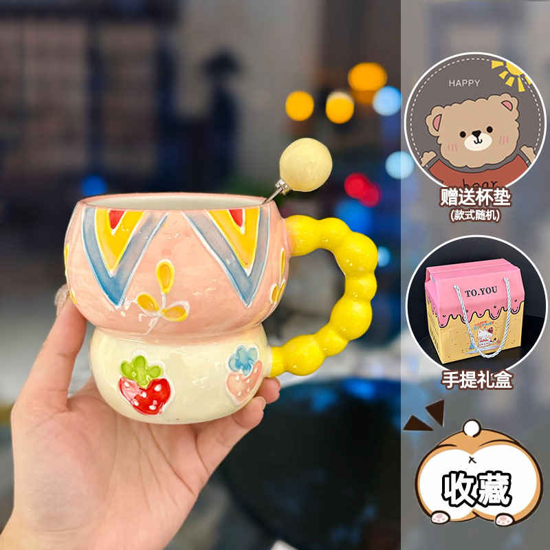 High-Quality Girls' Ceramic Drinking Cup with Underglaze Color and Spoon for Yogurt and Oatmeal Breakfast High-Quality Girls' Ceramic Drinking Cup with Underglaze Color and Spoon for Yogurt and Oatmeal Breakfast