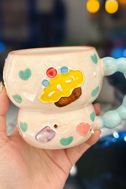 High-Quality Girls' Ceramic Drinking Cup with Underglaze Color and Spoon for Yogurt and Oatmeal Breakfast