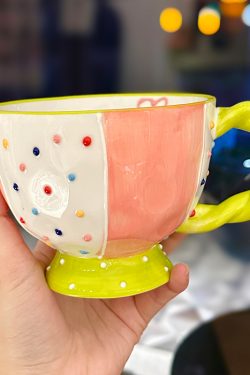 High-Quality Girls' Ceramic Drinking Cup with Underglaze Color and Spoon for Yogurt and Oatmeal Breakfast