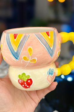High-Quality Girls' Ceramic Drinking Cup with Underglaze Color and Spoon for Yogurt and Oatmeal Breakfast