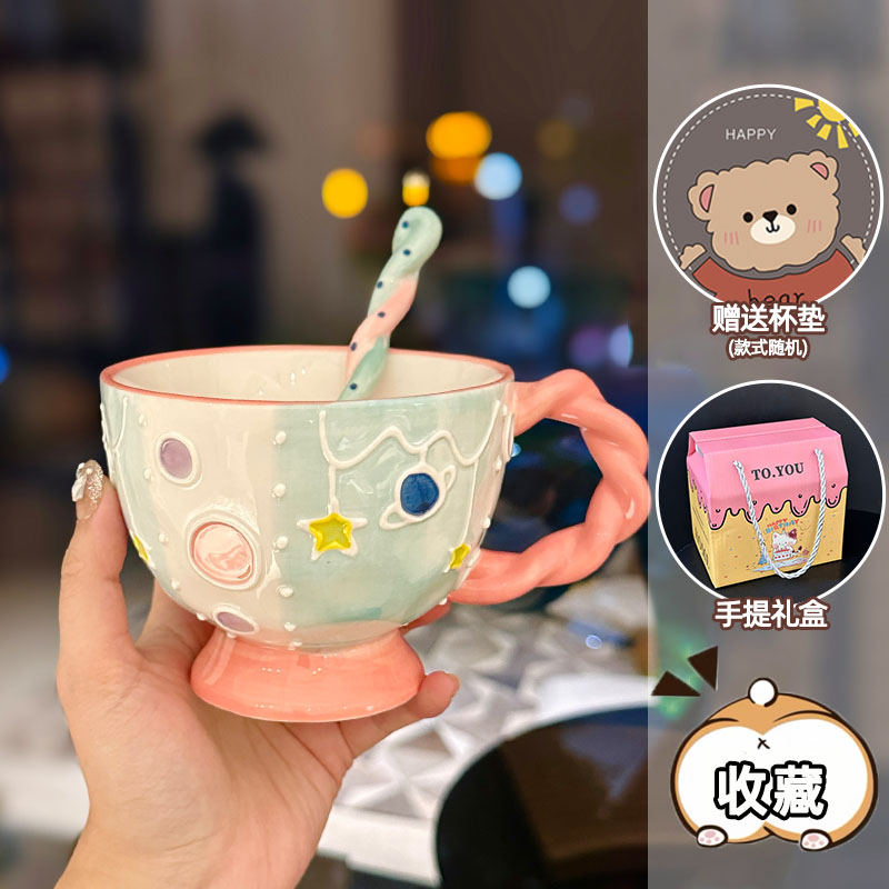 High-Quality Girls' Ceramic Drinking Cup with Underglaze Color and Spoon for Yogurt and Oatmeal Breakfast High-Quality Girls' Ceramic Drinking Cup with Underglaze Color and Spoon for Yogurt and Oatmeal Breakfast