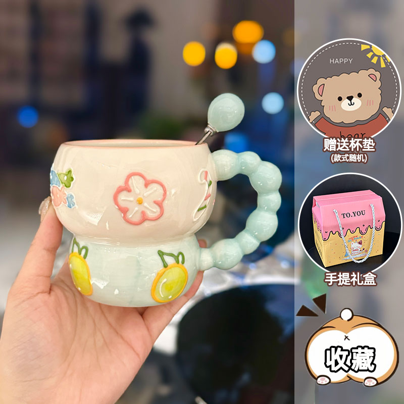 High-Quality Girls' Ceramic Drinking Cup with Underglaze Color and Spoon for Yogurt and Oatmeal Breakfast High-Quality Girls' Ceramic Drinking Cup with Underglaze Color and Spoon for Yogurt and Oatmeal Breakfast