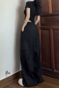 High Street American Cargo Pants for Women - Loose Casual Straight-Leg Hip-Hop K-Pop Dance Wear, Wide-Leg Sports Pants