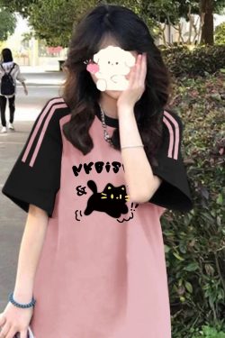 High Street American-Style Three-Stripe Short Sleeve T-Shirt for Girls - Summer Model for Middle & High School Students