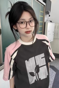 High Street Color-Blocking Short Sleeve T-Shirt for Women - Pink & Dark Gray, Trendy Summer Top for Juniors, Y2K Style
