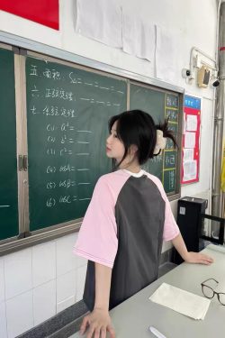 High Street Color-Blocking Short Sleeve T-Shirt for Women - Pink & Dark Gray, Trendy Summer Top for Juniors, Y2K Style