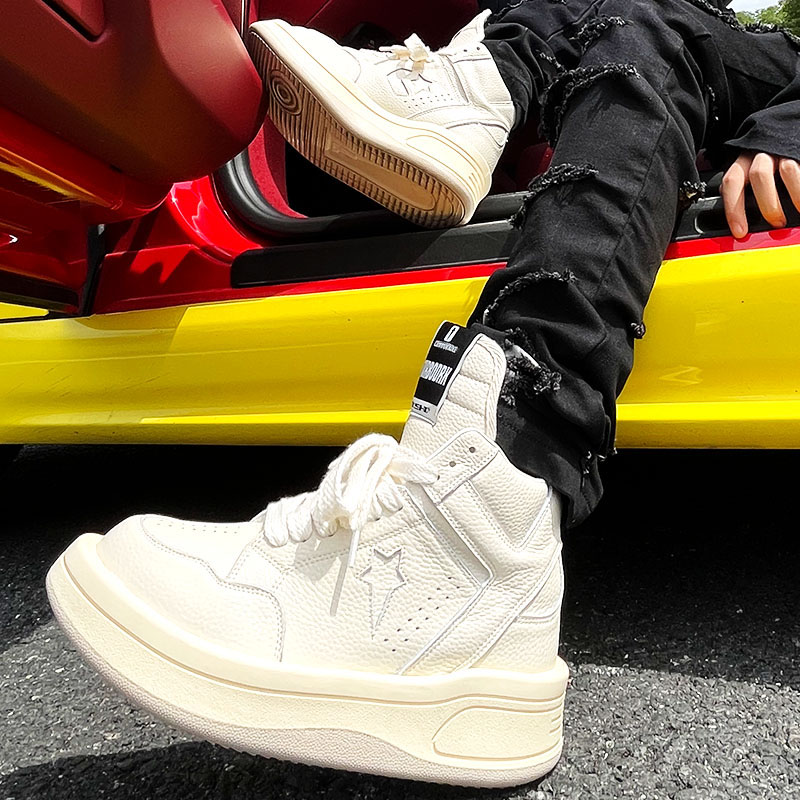 High-Top Sneakers for Men & Women, Trendy Streetwear Sports Shoes, Thick-Soled All-White Martin Boots, Height-Increasing Style High-Top Sneakers for Men & Women, Trendy Streetwear Sports Shoes, Thick-Soled All-White Martin Boots, Height-Increasing Style