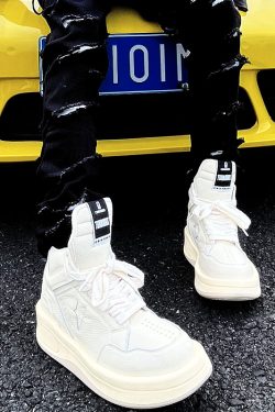 High-Top Sneakers for Men & Women, Trendy Streetwear Sports Shoes, Thick-Soled All-White Martin Boots, Height-Increasing Style