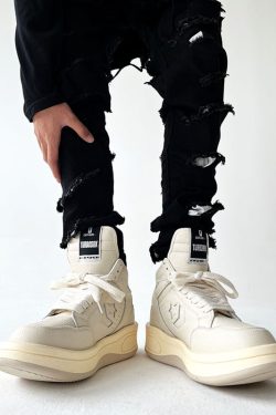 High-Top Sneakers for Men & Women, Trendy Streetwear Sports Shoes, Thick-Soled All-White Martin Boots, Height-Increasing Style