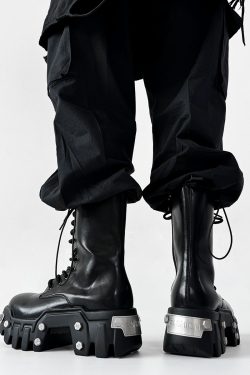 High-Top Studded Martin Boots for Men - European Punk Style Motorcycle Shoes, Height-Increasing Streetwear, Cosplay Fashion