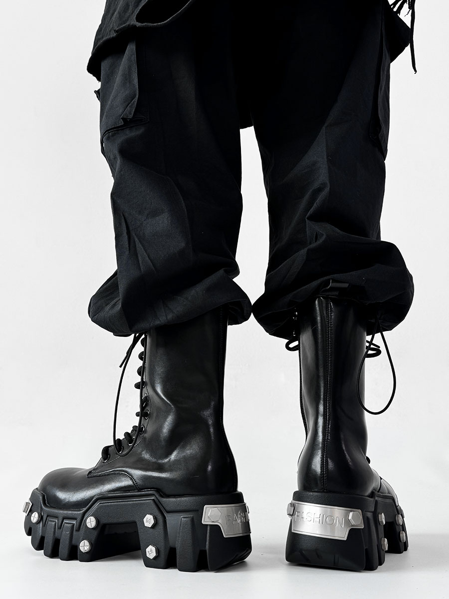 High-Top Studded Martin Boots for Men - European Punk Style Motorcycle Shoes, Height-Increasing Streetwear, Cosplay Fashion High-Top Studded Martin Boots for Men - European Punk Style Motorcycle Shoes, Height-Increasing Streetwear, Cosplay Fashion