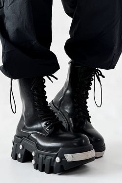 High-Top Studded Martin Boots for Men - European Punk Style Motorcycle Shoes, Height-Increasing Streetwear, Cosplay Fashion