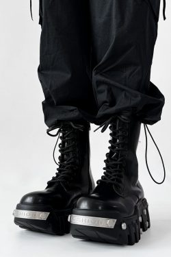 High-Top Studded Martin Boots for Men - European Punk Style Motorcycle Shoes, Height-Increasing Streetwear, Cosplay Fashion