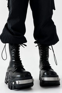 High-Top Studded Martin Boots for Men - European Punk Style Motorcycle Shoes, Height-Increasing Streetwear, Cosplay Fashion