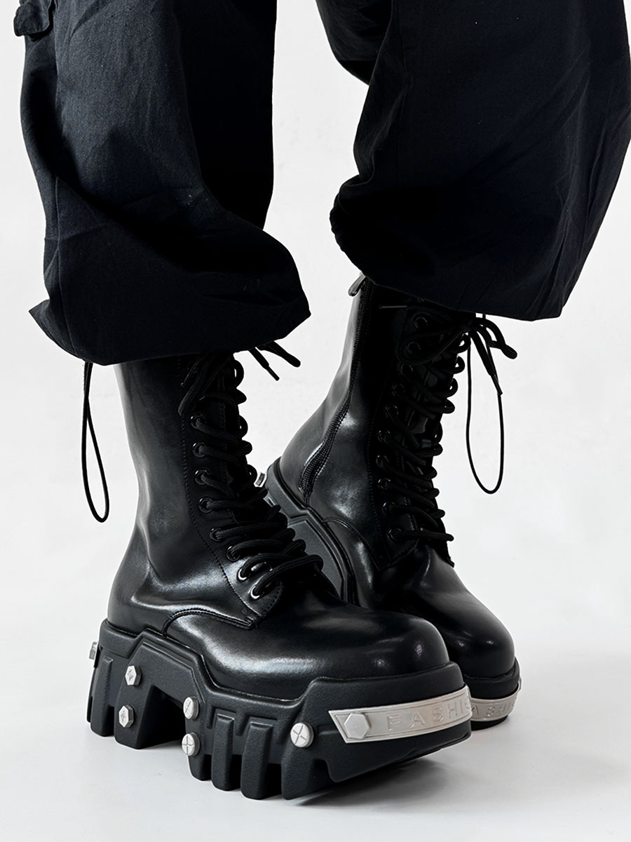 High-Top Studded Martin Boots for Men - European Punk Style Motorcycle Shoes, Height-Increasing Streetwear, Cosplay Fashion High-Top Studded Martin Boots for Men - European Punk Style Motorcycle Shoes, Height-Increasing Streetwear, Cosplay Fashion