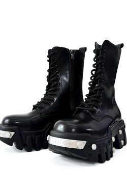 High-Top Studded Martin Boots for Men - European Punk Style Motorcycle Shoes, Height-Increasing Streetwear, Cosplay Fashion
