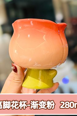 High-Value Peach Ceramic Water Cup with Spoon - Cute Girls' High-Footed Ice Cream Dessert Mug