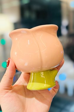 High-Value Peach Ceramic Water Cup with Spoon - Cute Girls' High-Footed Ice Cream Dessert Mug