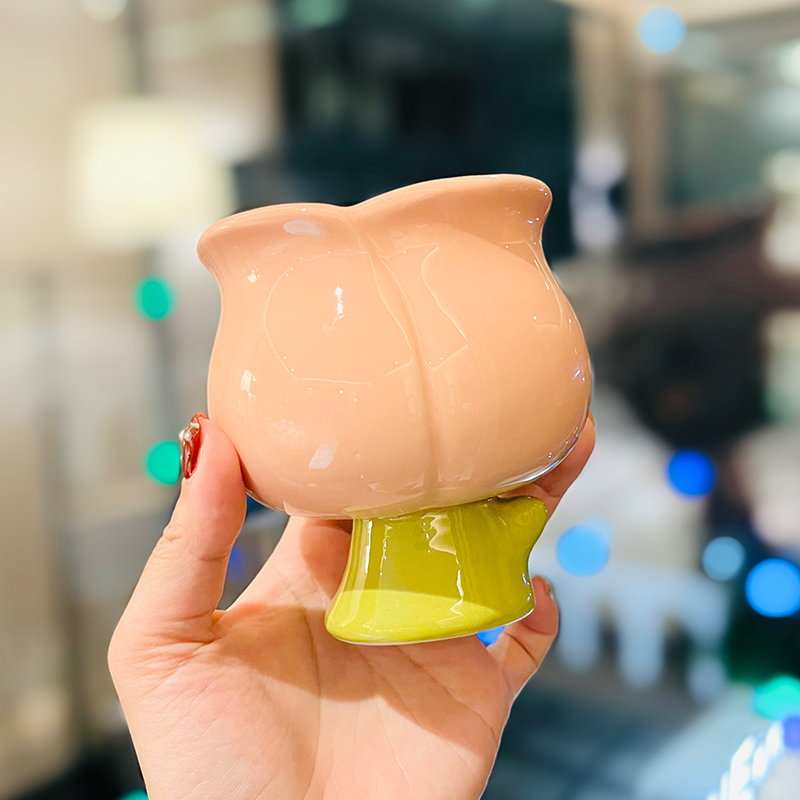 High-Value Peach Ceramic Water Cup with Spoon - Cute Girls' High-Footed Ice Cream Dessert Mug High-Value Peach Ceramic Water Cup with Spoon - Cute Girls' High-Footed Ice Cream Dessert Mug