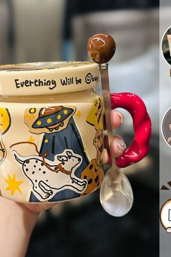 High-Value Small Dog Mug with Lid and Spoon for Office, Cute Water Cup, Oatmeal Breakfast Mug, Pet Lover Gift