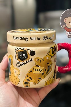 High-Value Small Dog Mug with Lid and Spoon for Office, Cute Water Cup, Oatmeal Breakfast Mug, Pet Lover Gift
