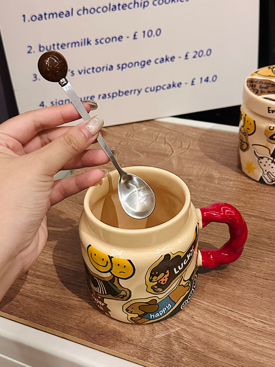 High-Value Small Dog Mug with Lid and Spoon for Office, Cute Water Cup, Oatmeal Breakfast Mug, Pet Lover Gift High-Value Small Dog Mug with Lid and Spoon for Office, Cute Water Cup, Oatmeal Breakfast Mug, Pet Lover Gift