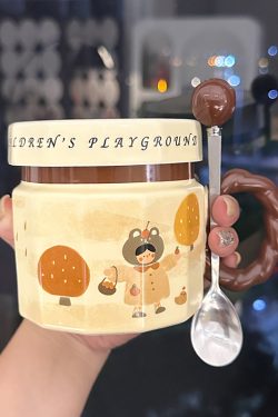 High-Value Small Dog Mug with Lid and Spoon for Office, Cute Water Cup, Oatmeal Breakfast Mug, Pet Lover Gift