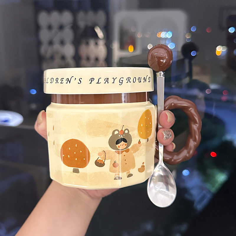 High-Value Small Dog Mug with Lid and Spoon for Office, Cute Water Cup, Oatmeal Breakfast Mug, Pet Lover Gift High-Value Small Dog Mug with Lid and Spoon for Office, Cute Water Cup, Oatmeal Breakfast Mug, Pet Lover Gift