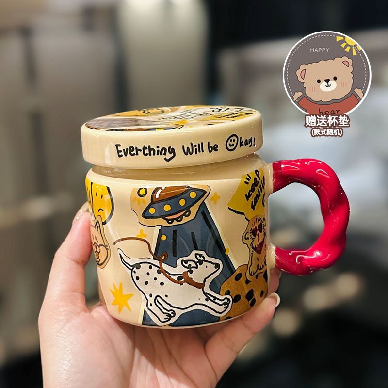 High-Value Small Dog Mug with Lid and Spoon for Office, Cute Water Cup, Oatmeal Breakfast Mug, Pet Lover Gift High-Value Small Dog Mug with Lid and Spoon for Office, Cute Water Cup, Oatmeal Breakfast Mug, Pet Lover Gift