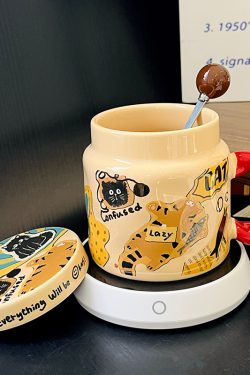 High-Value Small Dog Mug with Lid and Spoon for Office, Cute Water Cup, Oatmeal Breakfast Mug, Pet Lover Gift