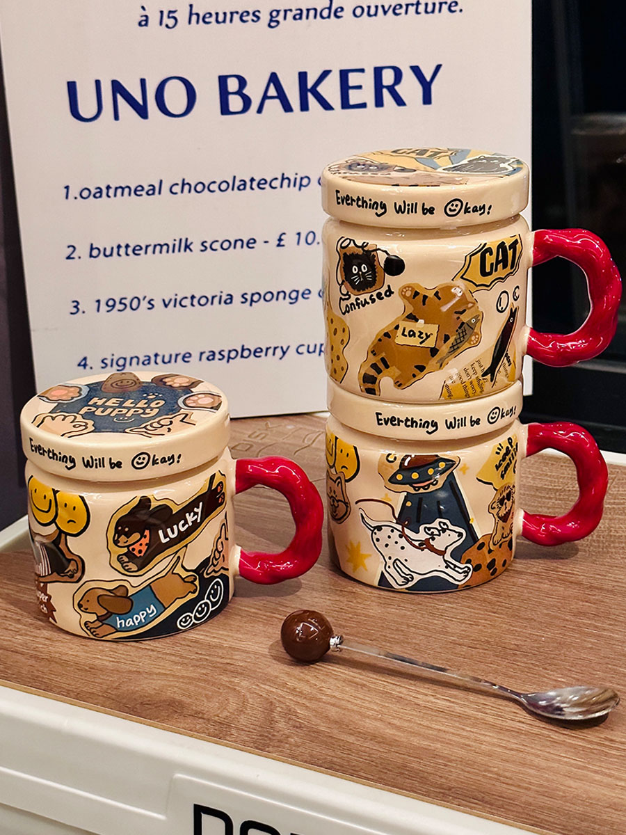 High-Value Small Dog Mug with Lid and Spoon for Office, Cute Water Cup, Oatmeal Breakfast Mug, Pet Lover Gift High-Value Small Dog Mug with Lid and Spoon for Office, Cute Water Cup, Oatmeal Breakfast Mug, Pet Lover Gift