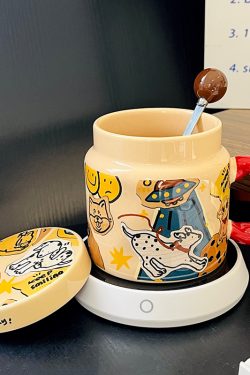 High-Value Small Dog Mug with Lid and Spoon for Office, Cute Water Cup, Oatmeal Breakfast Mug, Pet Lover Gift