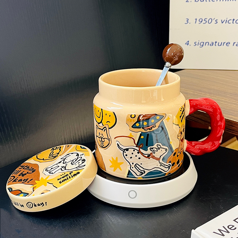 High-Value Small Dog Mug with Lid and Spoon for Office, Cute Water Cup, Oatmeal Breakfast Mug, Pet Lover Gift High-Value Small Dog Mug with Lid and Spoon for Office, Cute Water Cup, Oatmeal Breakfast Mug, Pet Lover Gift