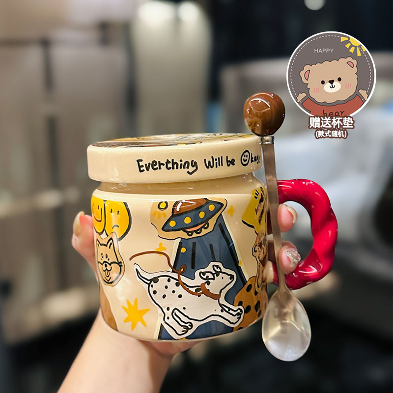 High-Value Small Dog Mug with Lid and Spoon for Office, Cute Water Cup, Oatmeal Breakfast Mug, Pet Lover Gift High-Value Small Dog Mug with Lid and Spoon for Office, Cute Water Cup, Oatmeal Breakfast Mug, Pet Lover Gift