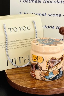 High-Value Small Dog Mug with Lid and Spoon for Office, Cute Water Cup, Oatmeal Breakfast Mug, Pet Lover Gift