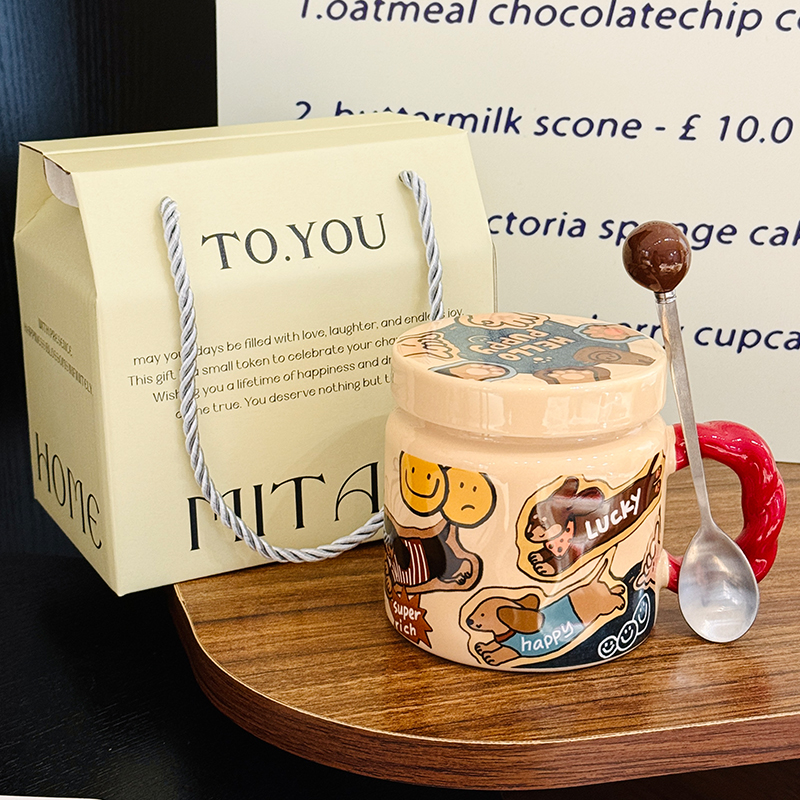 High-Value Small Dog Mug with Lid and Spoon for Office, Cute Water Cup, Oatmeal Breakfast Mug, Pet Lover Gift High-Value Small Dog Mug with Lid and Spoon for Office, Cute Water Cup, Oatmeal Breakfast Mug, Pet Lover Gift